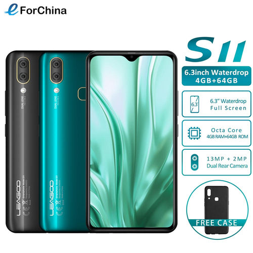 Leagoo S11 Smartphone Android 9.0 Mobile Phone 6.3'' Waterdrop Screen MT6762 Helio P22 Octa Core 4GB RAM 64GB ROM Face ID OTG